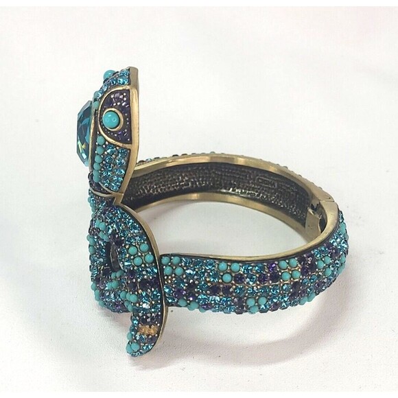 3" Heidi Daus Mystical Serpent Swarovski Crystal Hinged Snake Cuff Blue & Purple - Picture 3 of 10